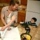 A man is working in a kitchen.