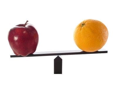 Achieving work-life balance through the metaphor of an orange and an apple on a balance scale.