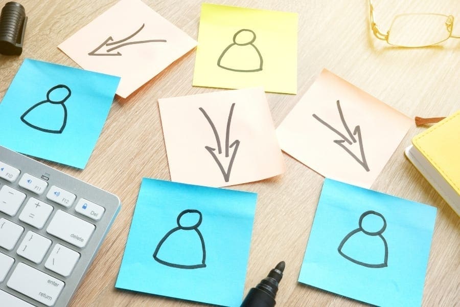 A group of sticky notes with women drawn on them, symbolizing the challenges of work-life balance for working moms and women returners.